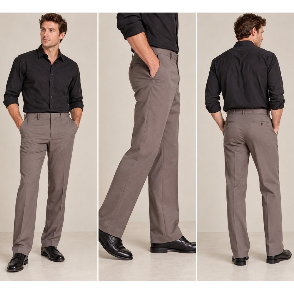 Kenneth Cole Reaction Dress Pants Mens 34x30 Brown Excellent Flat Front Trousers